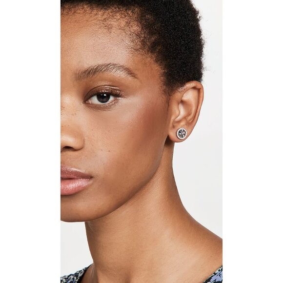 Tory Burch Miller Pavé Stud Earrings Silver/Crystal OS - Picture 2 of 8